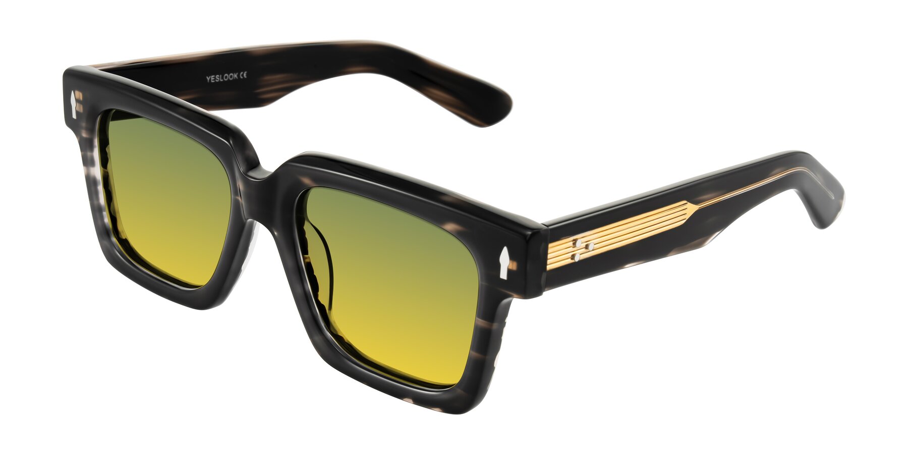 Angle of Phamn in Dark Gray Striped with Green / Yellow Gradient Lenses