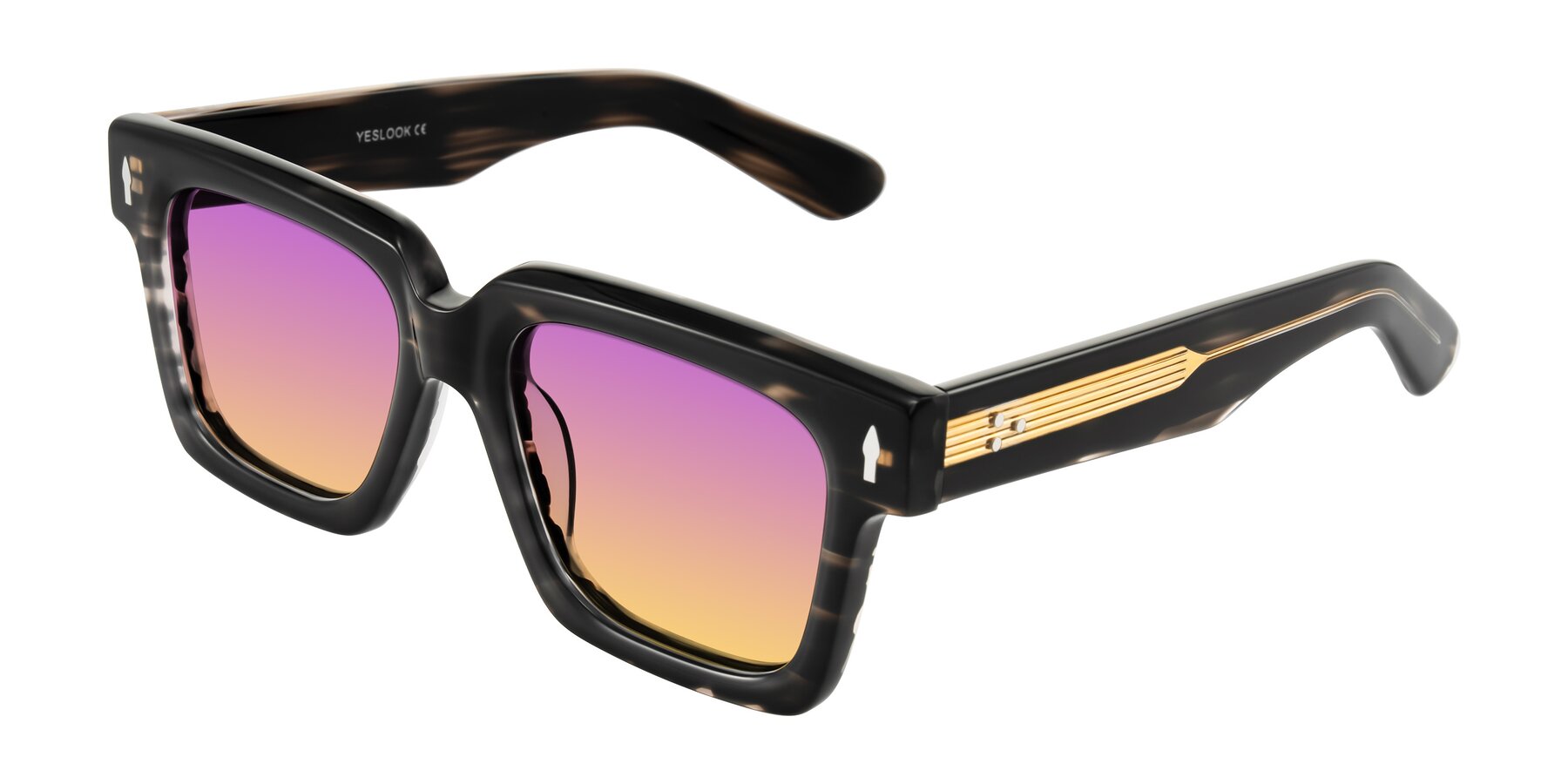 Angle of Phamn in Dark Gray Striped with Purple / Yellow Gradient Lenses