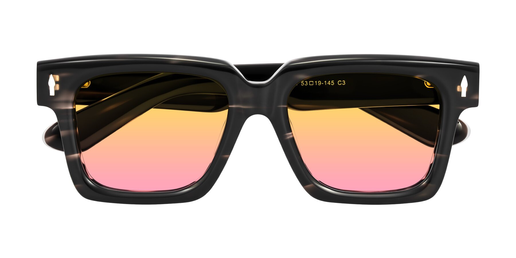 Folded Front of Phamn in Dark Gray Striped with Yellow / Pink Gradient Lenses