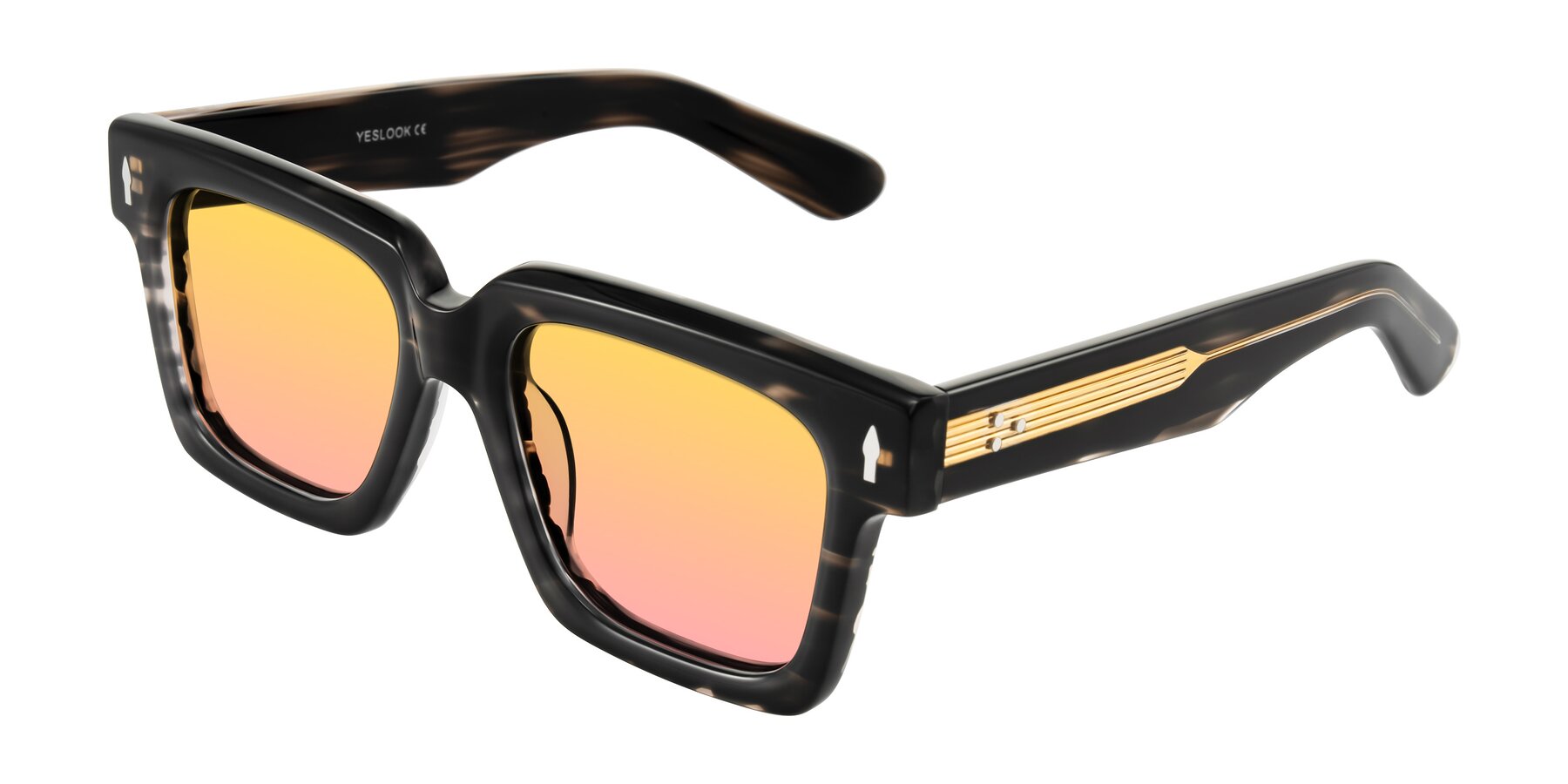 Angle of Phamn in Dark Gray Striped with Yellow / Pink Gradient Lenses