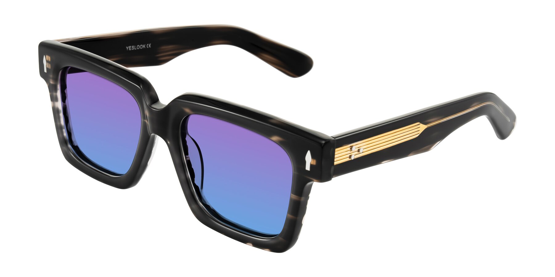 Angle of Phamn in Dark Gray Striped with Purple / Blue Gradient Lenses