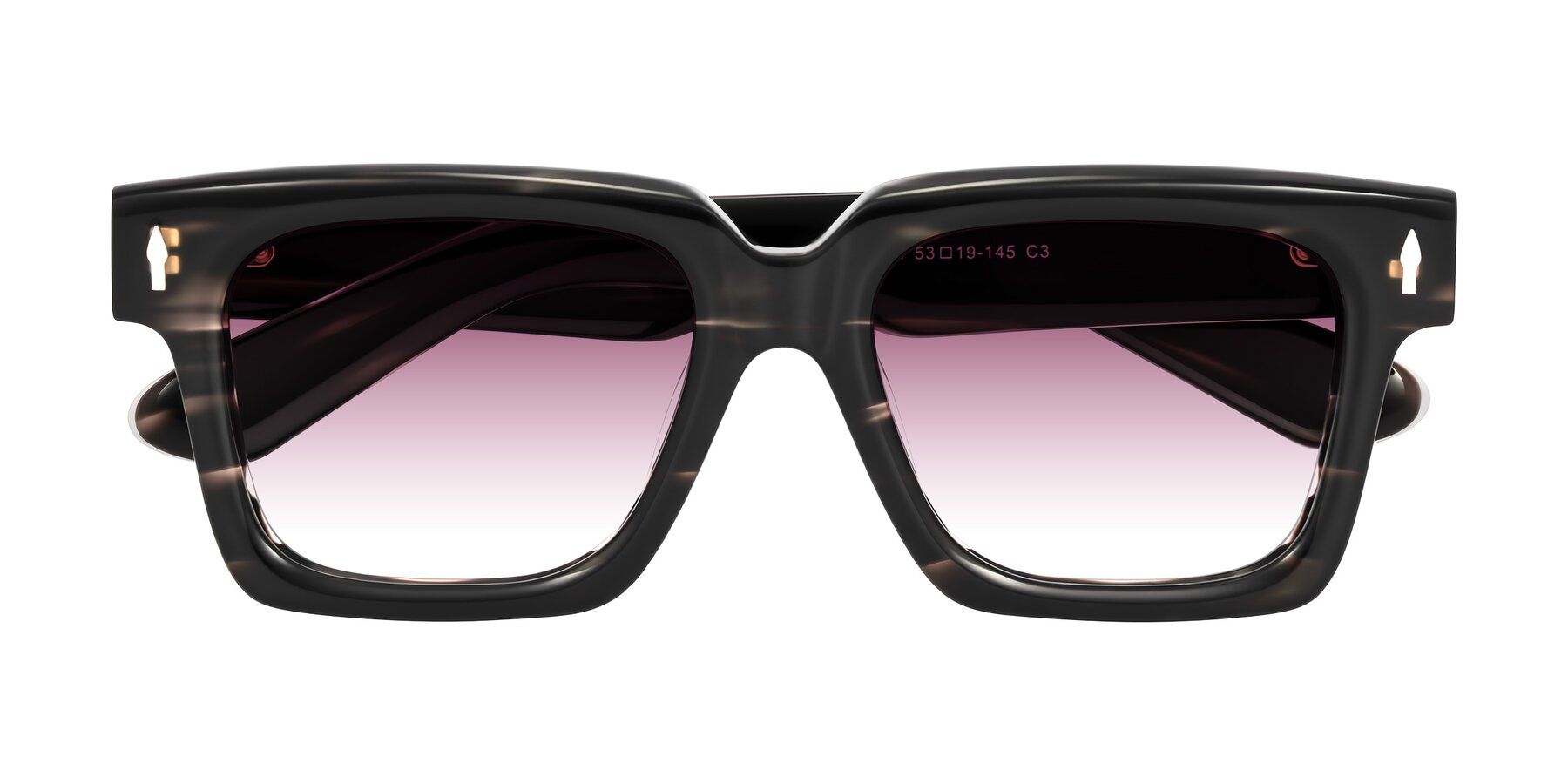Folded Front of Phamn in Dark Gray Striped with Wine Gradient Lenses