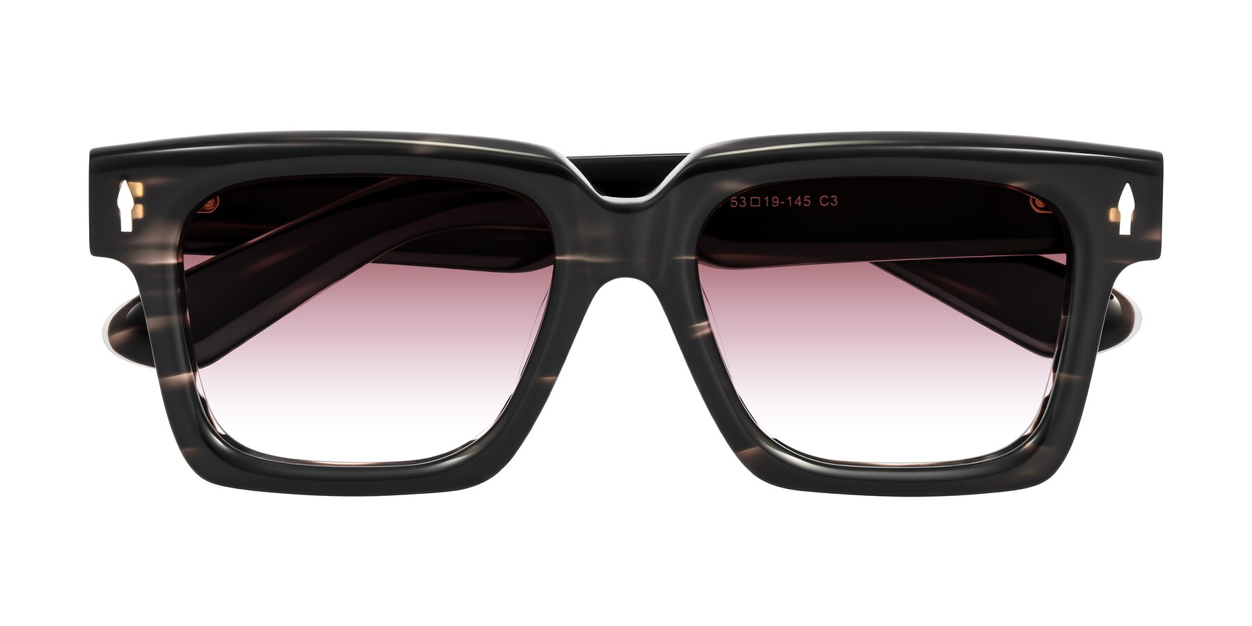 Folded Front of Phamn in Dark Gray Striped with Garnet Gradient Lenses