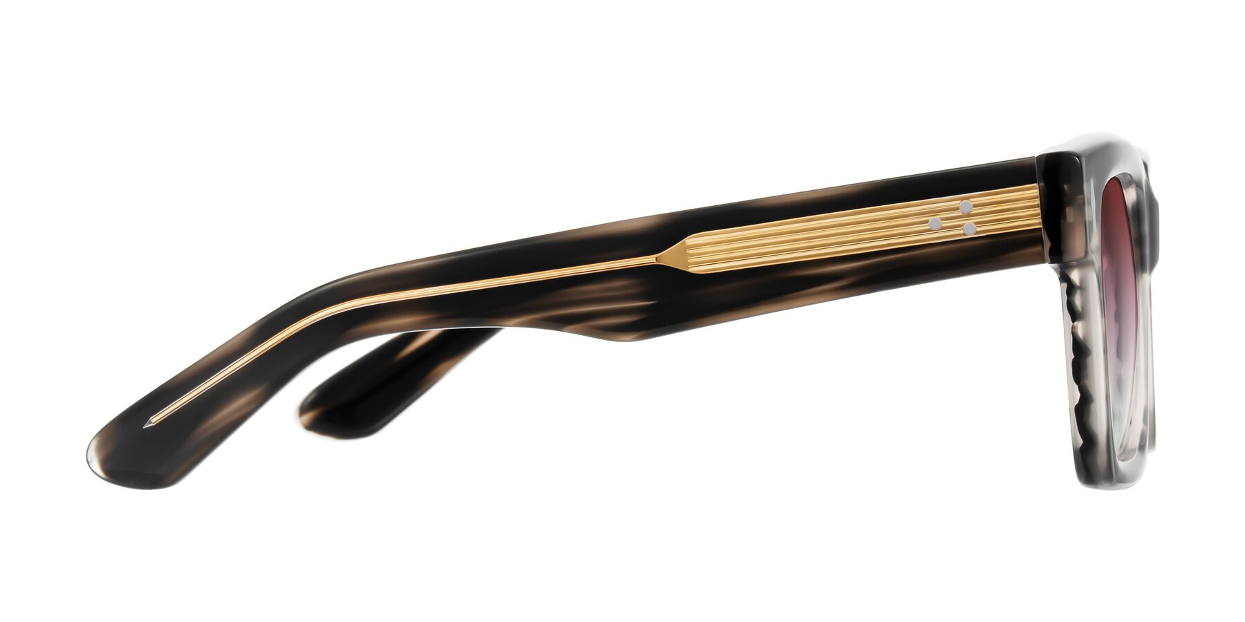 Side of Phamn in Dark Gray Striped with Garnet Gradient Lenses