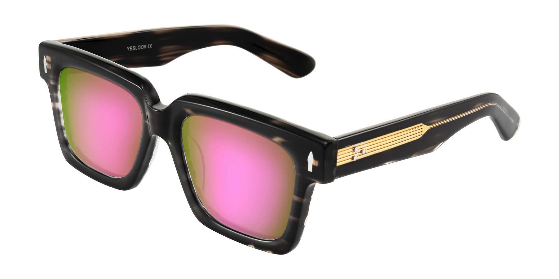 Angle of Phamn in Dark Gray Striped with Pink Mirrored Lenses