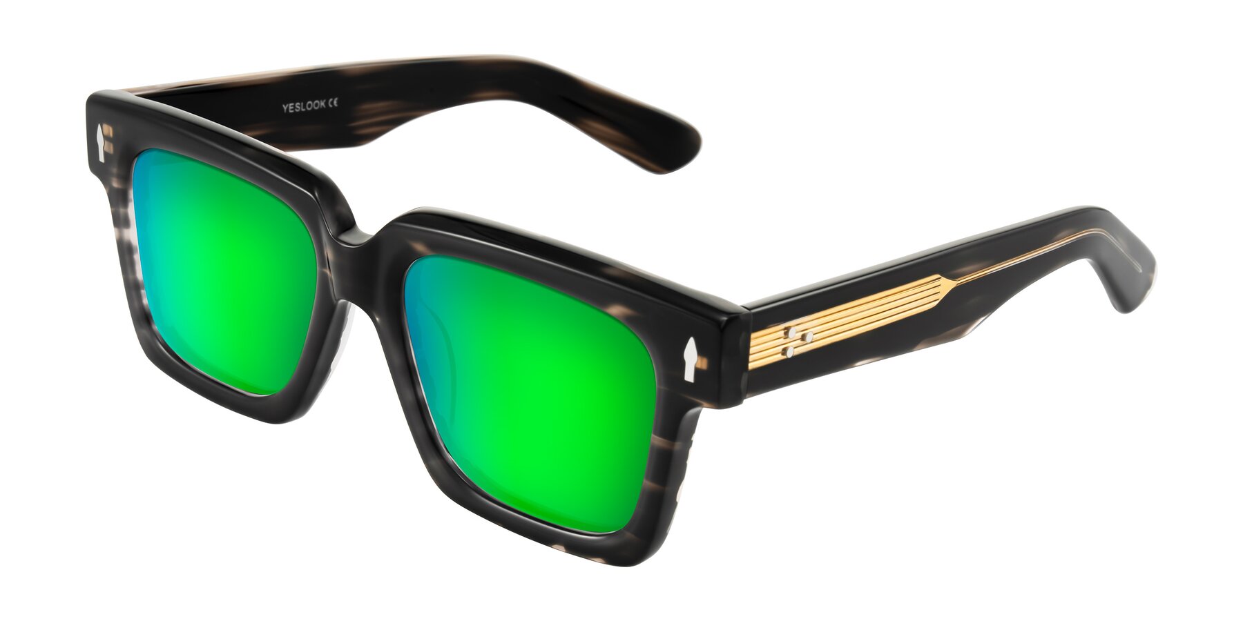 Angle of Phamn in Dark Gray Striped with Green Mirrored Lenses