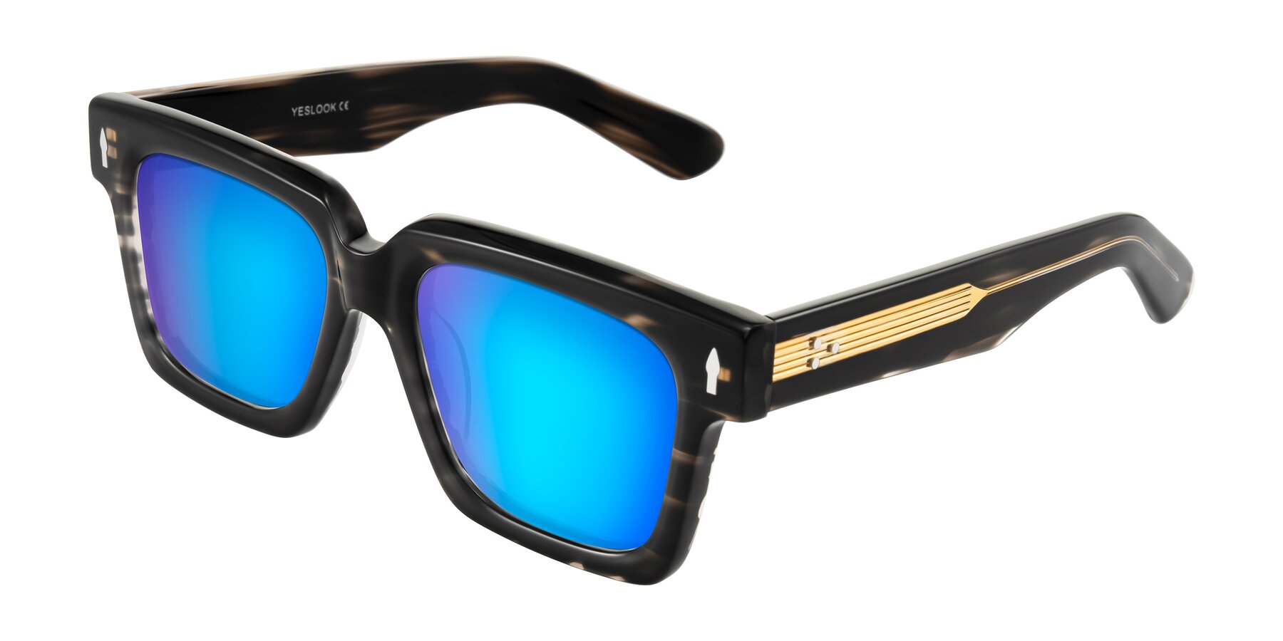 Angle of Phamn in Dark Gray Striped with Blue Mirrored Lenses