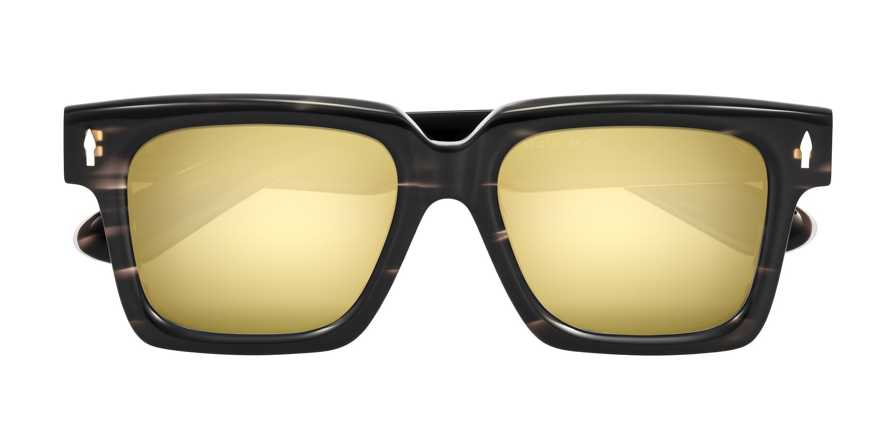 Folded Front of Phamn in Dark Gray Striped with Gold Mirrored Lenses