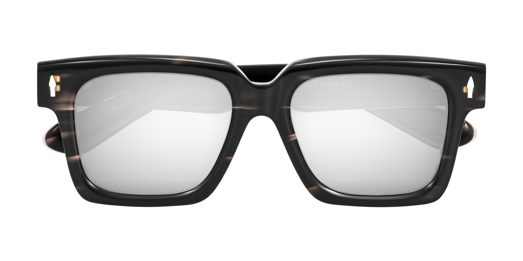 Folded Front of Phamn in Dark Gray Striped with Silver Mirrored Lenses