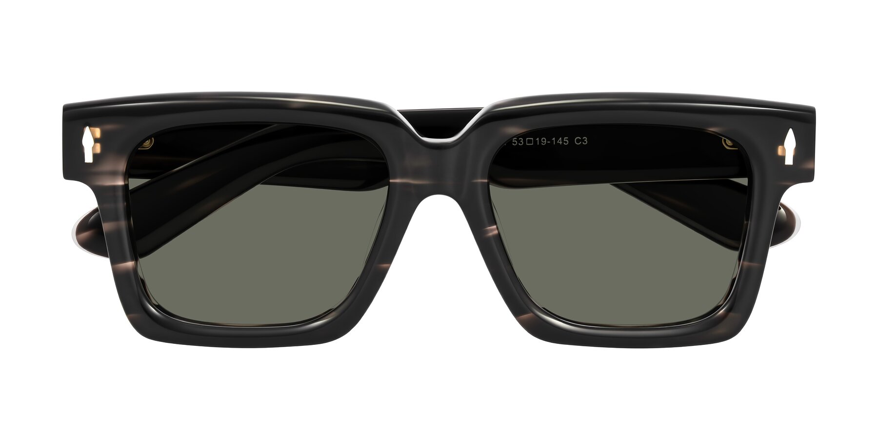 Folded Front of Phamn in Dark Gray Striped with Gray Polarized Lenses