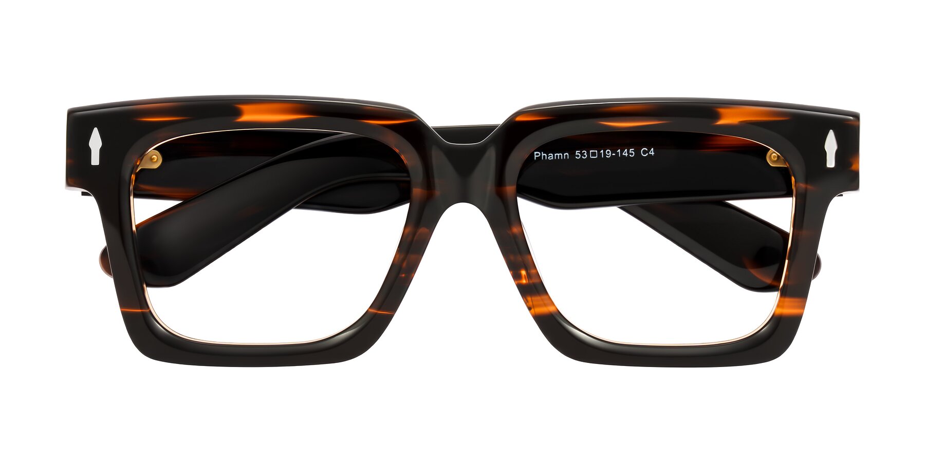Folded Front of Phamn in Dark Brown Striped with Clear Eyeglass Lenses