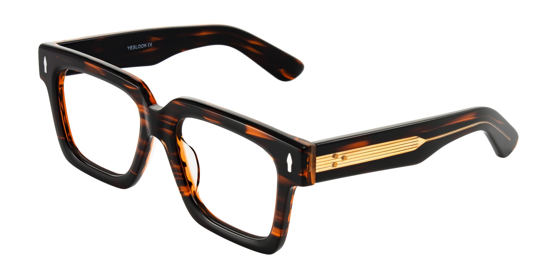 Angle of Phamn in Dark Brown Striped with Clear Eyeglass Lenses