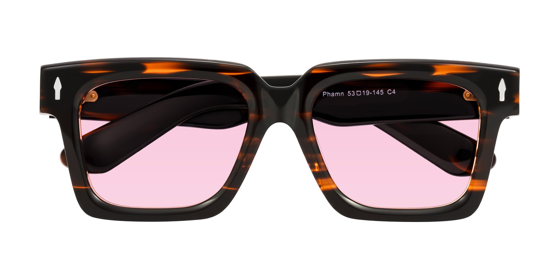 Folded Front of Phamn in Dark Brown Striped with Light Pink Tinted Lenses