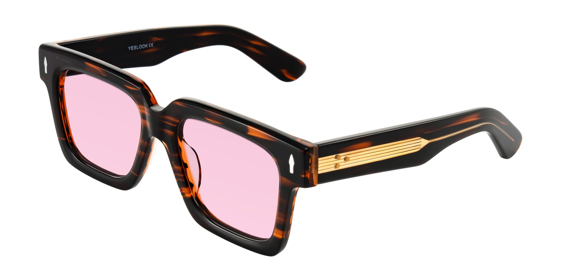 Angle of Phamn in Dark Brown Striped with Light Pink Tinted Lenses