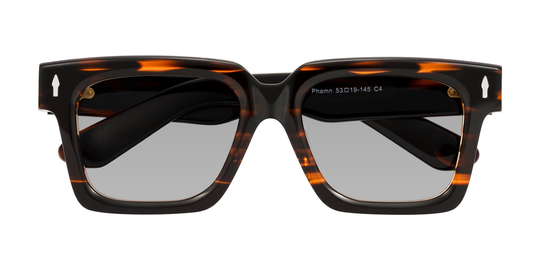 Folded Front of Phamn in Dark Brown Striped with Light Gray Tinted Lenses