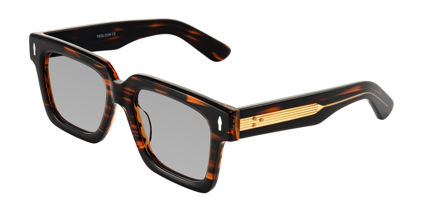 Angle of Phamn in Dark Brown Striped with Light Gray Tinted Lenses