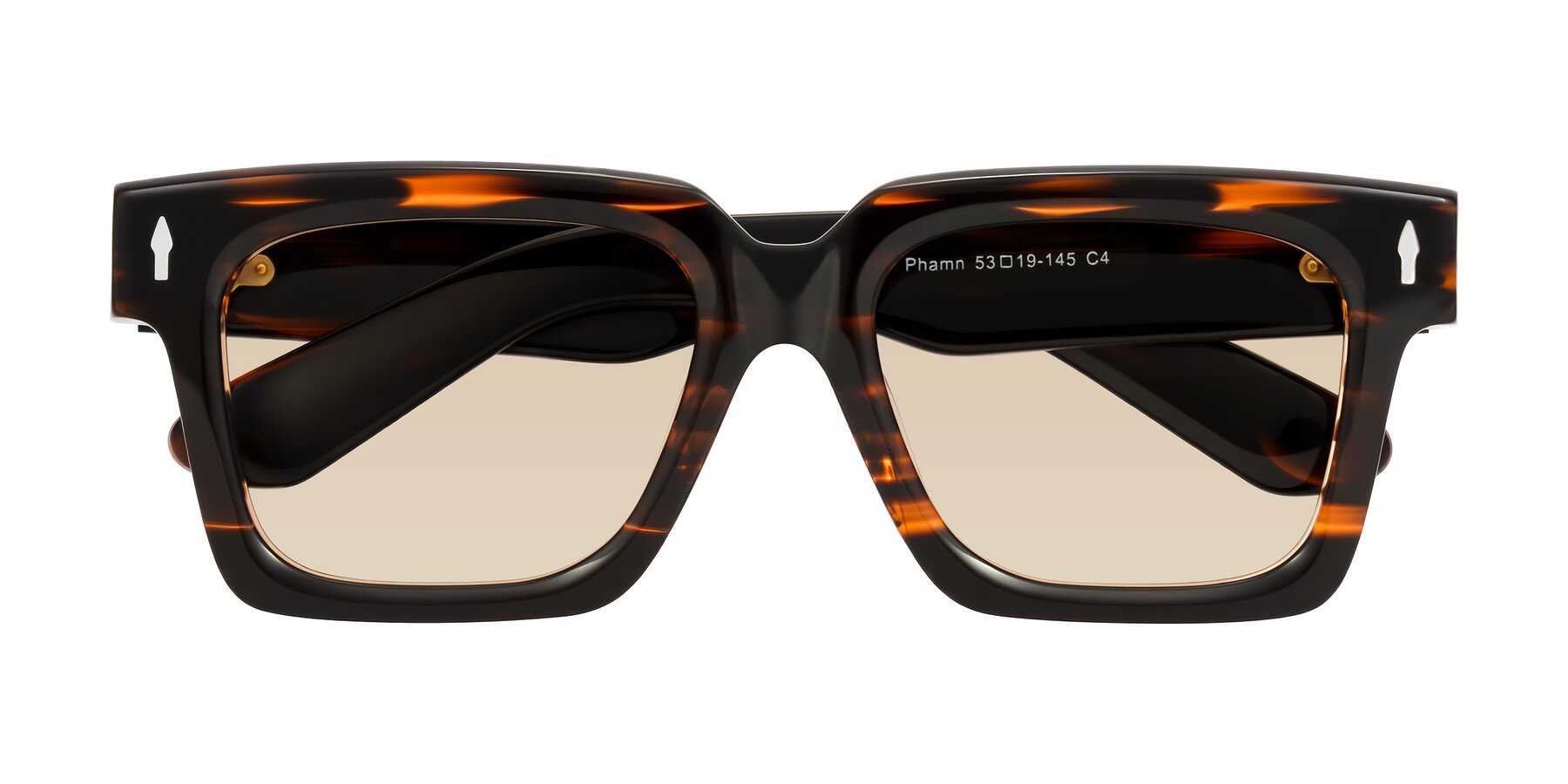 Folded Front of Phamn in Dark Brown Striped with Light Brown Tinted Lenses