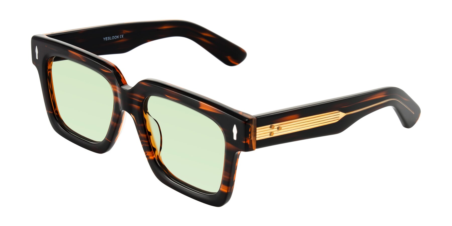 Angle of Phamn in Dark Brown Striped with Light Green Tinted Lenses