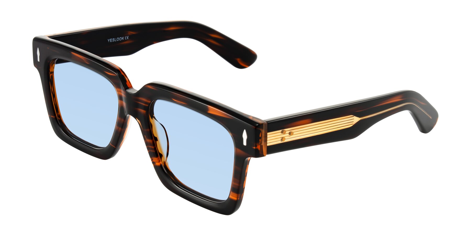Angle of Phamn in Dark Brown Striped with Light Blue Tinted Lenses