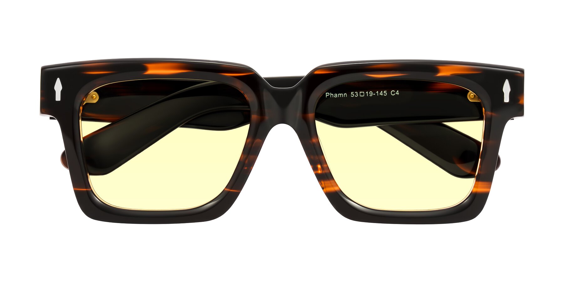 Folded Front of Phamn in Dark Brown Striped with Light Yellow Tinted Lenses