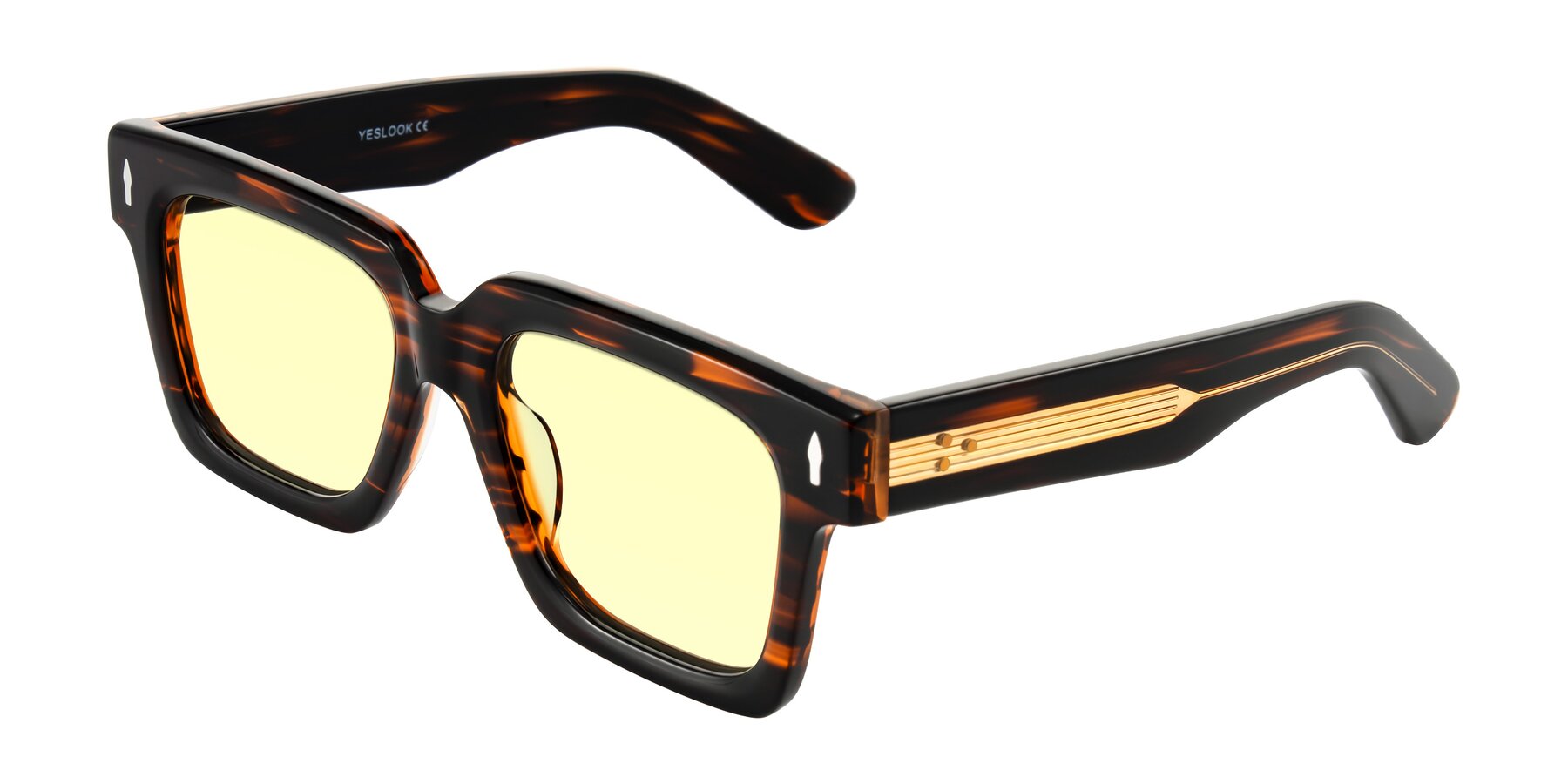 Angle of Phamn in Dark Brown Striped with Light Yellow Tinted Lenses