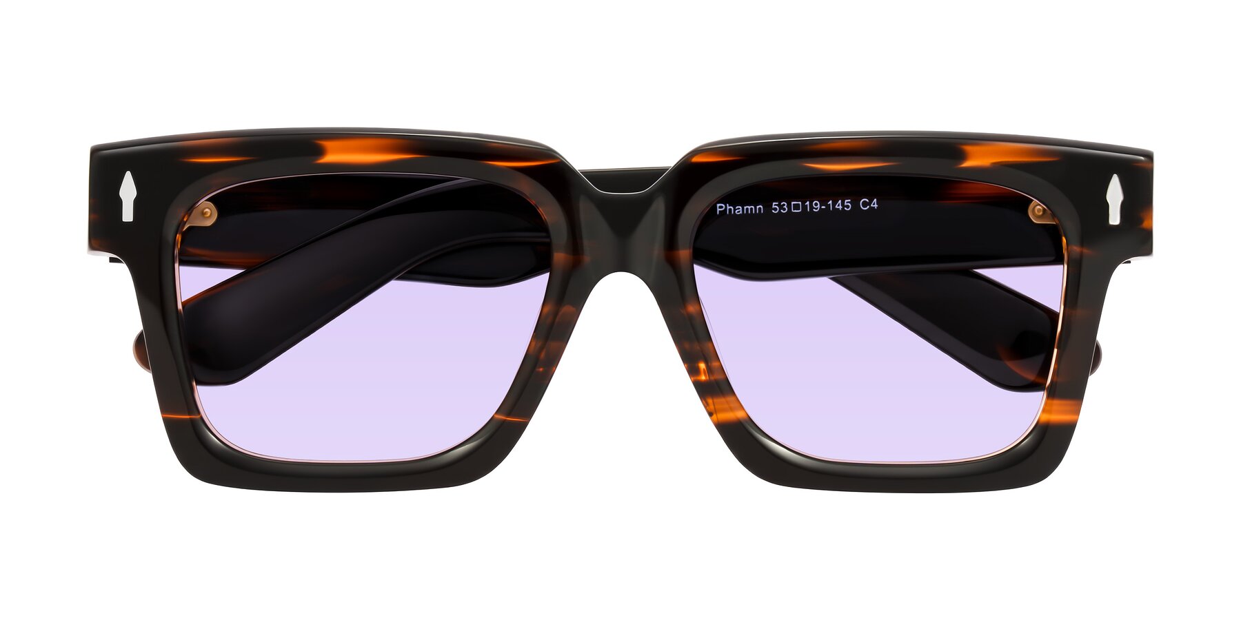 Folded Front of Phamn in Dark Brown Striped with Light Purple Tinted Lenses