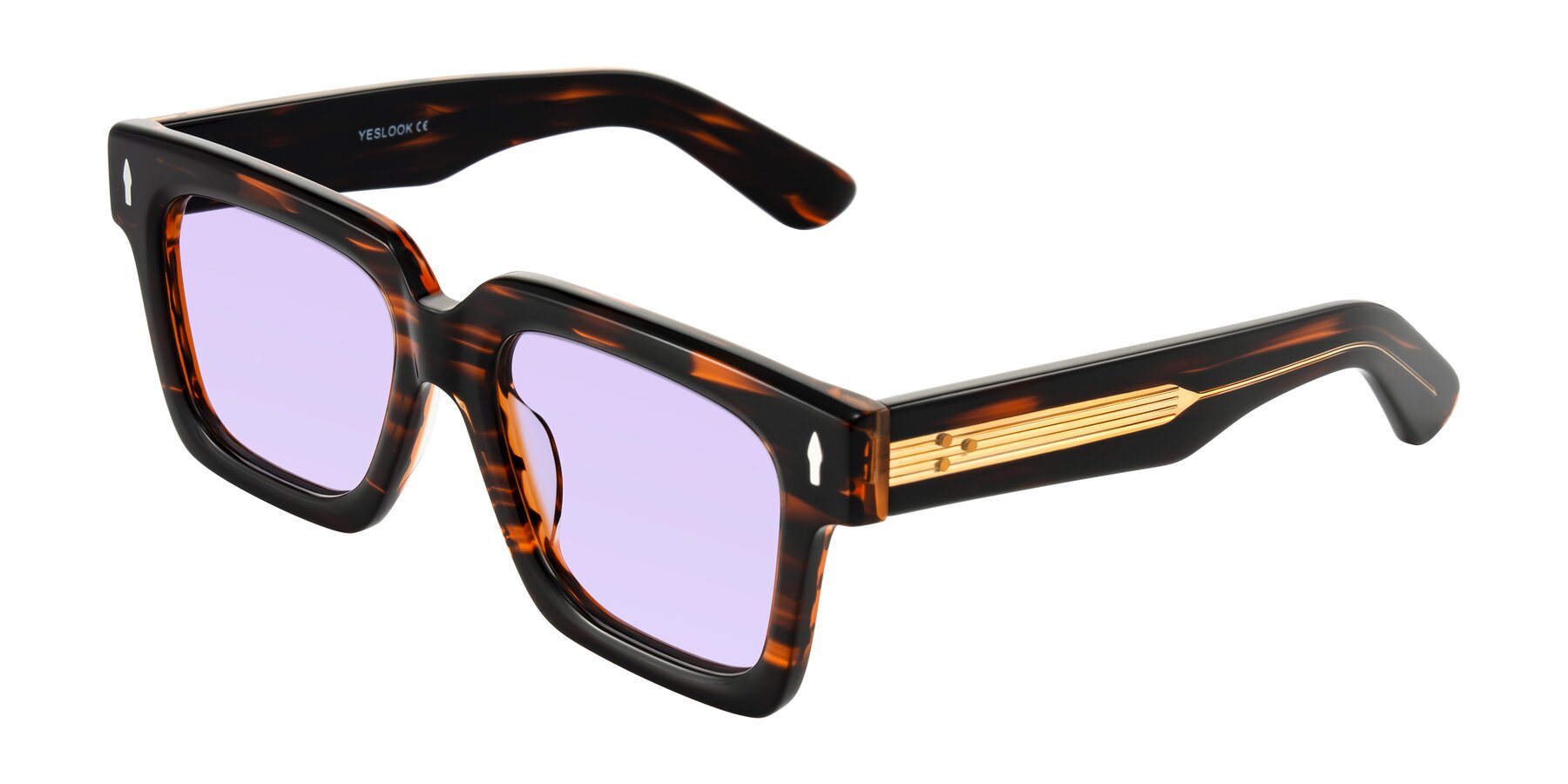 Angle of Phamn in Dark Brown Striped with Light Purple Tinted Lenses