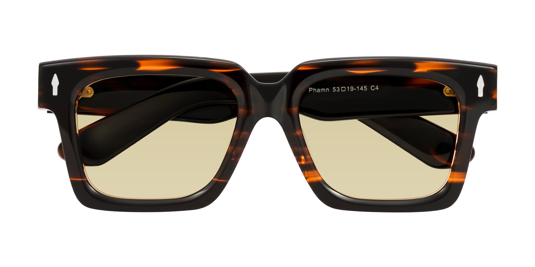 Folded Front of Phamn in Dark Brown Striped with Light Champagne Tinted Lenses