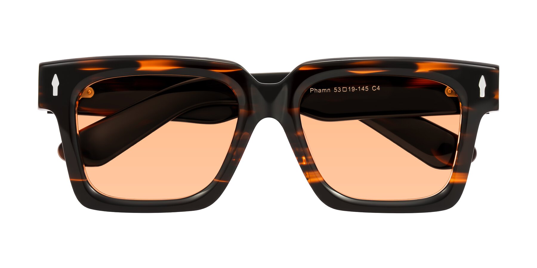 Folded Front of Phamn in Dark Brown Striped with Light Orange Tinted Lenses
