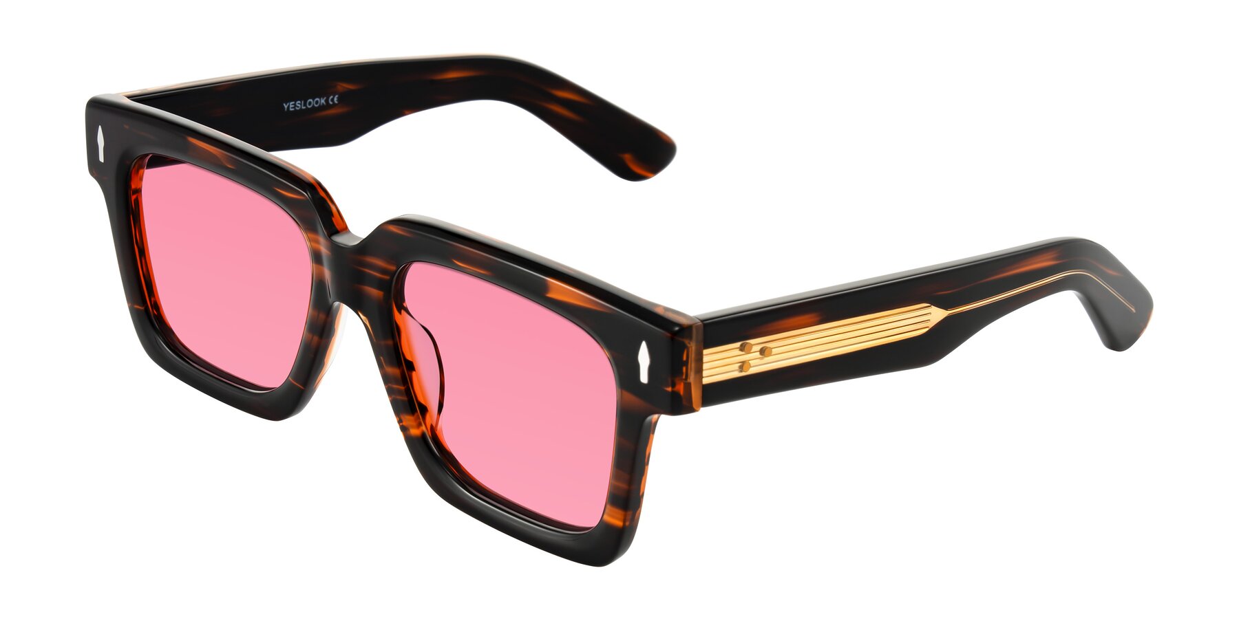 Angle of Phamn in Dark Brown Striped with Pink Tinted Lenses