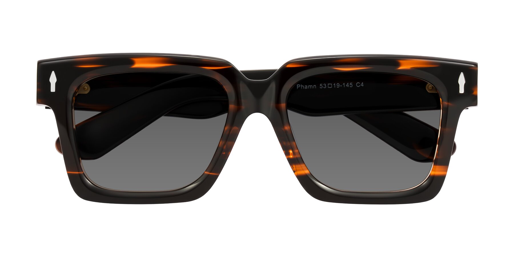Folded Front of Phamn in Dark Brown Striped with Medium Gray Tinted Lenses