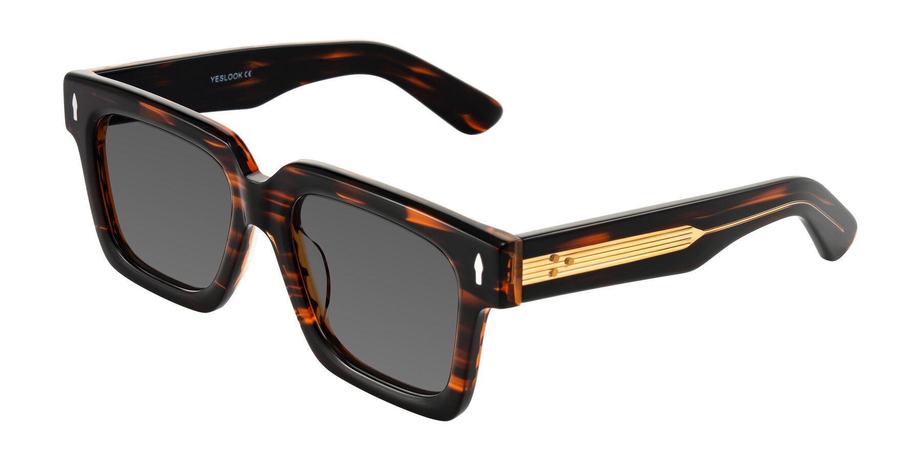 Angle of Phamn in Dark Brown Striped with Medium Gray Tinted Lenses
