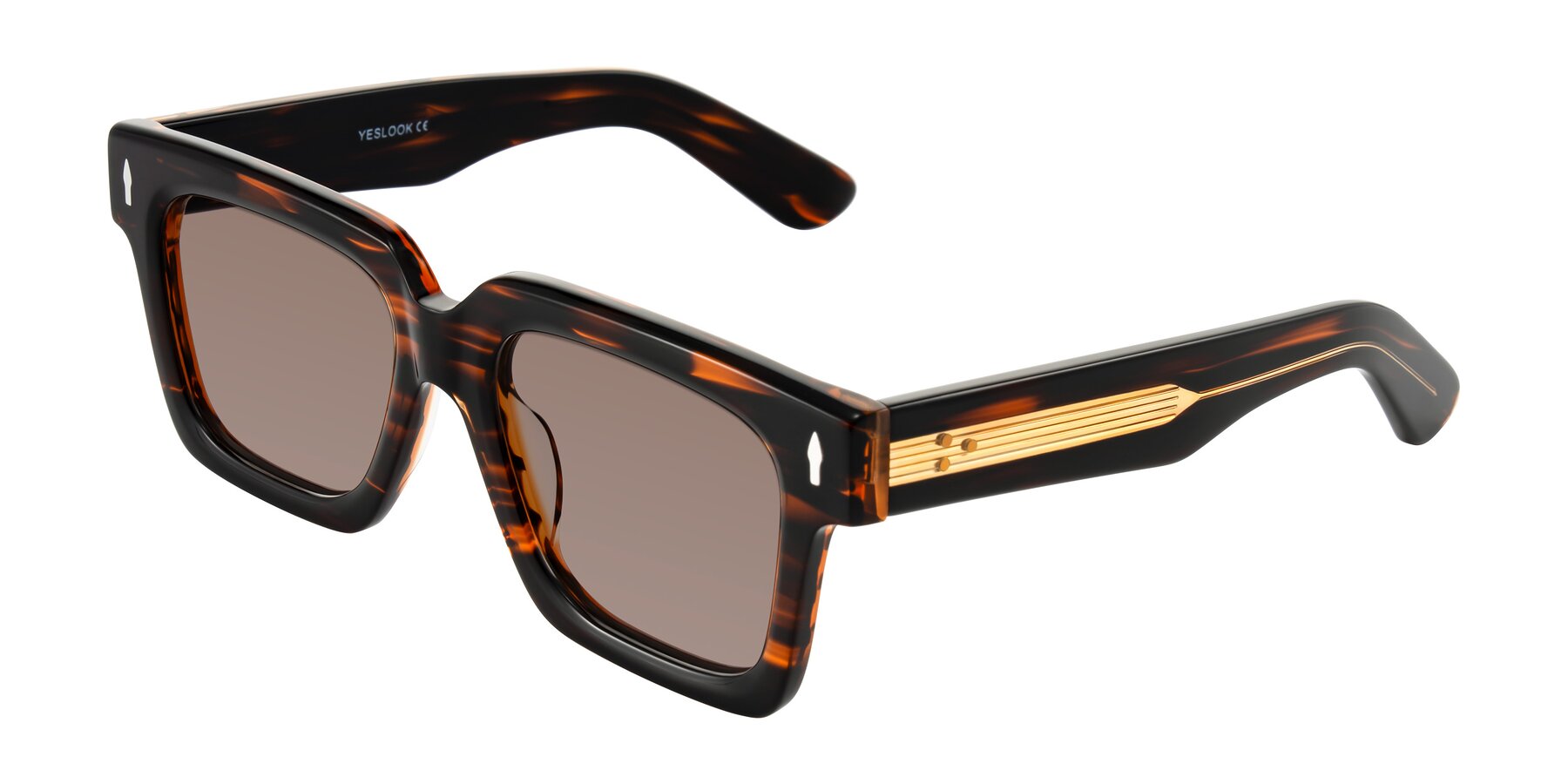 Angle of Phamn in Dark Brown Striped with Medium Brown Tinted Lenses