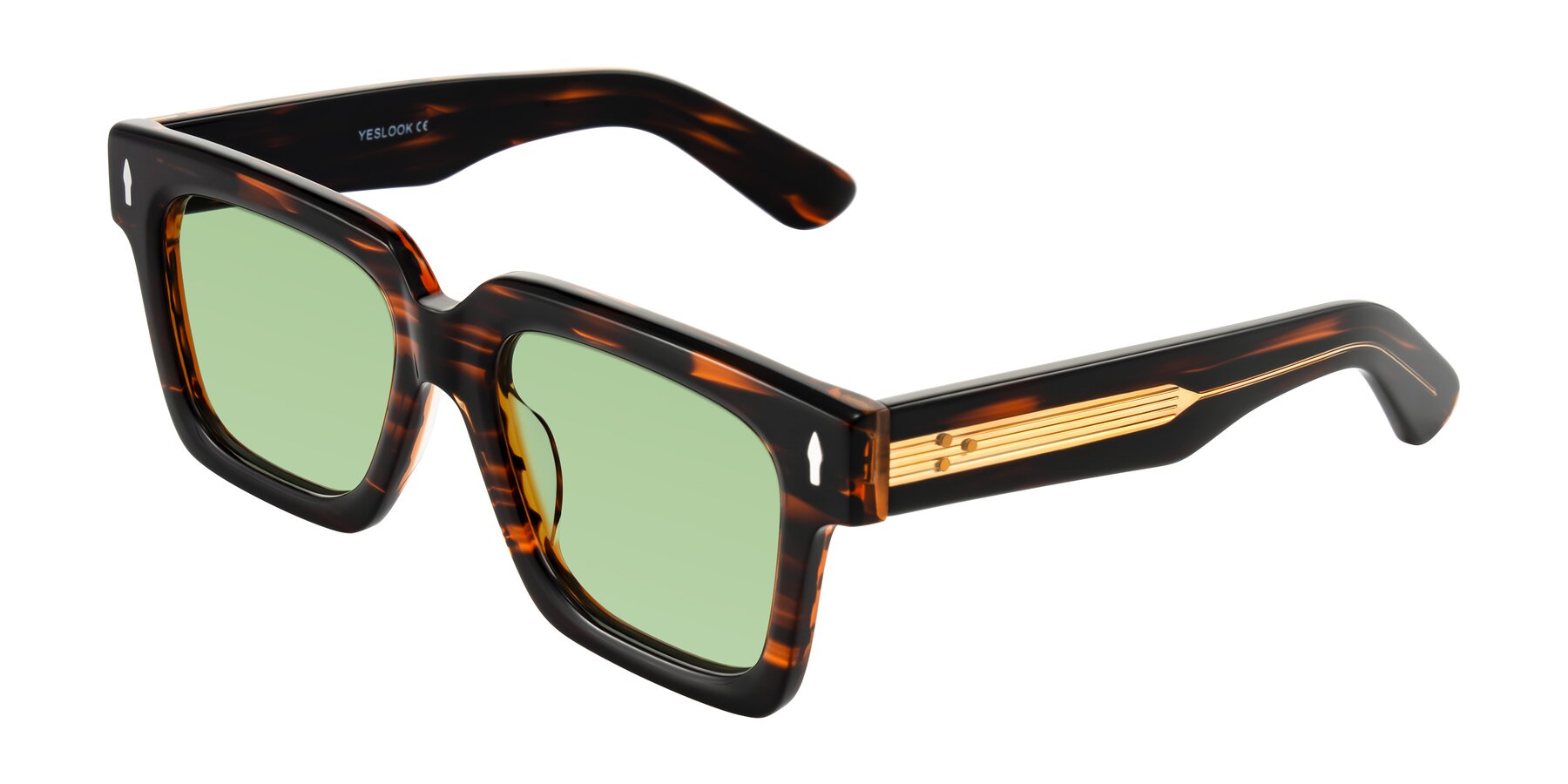 Angle of Phamn in Dark Brown Striped with Medium Green Tinted Lenses