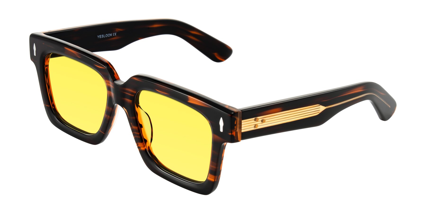 Angle of Phamn in Dark Brown Striped with Medium Yellow Tinted Lenses