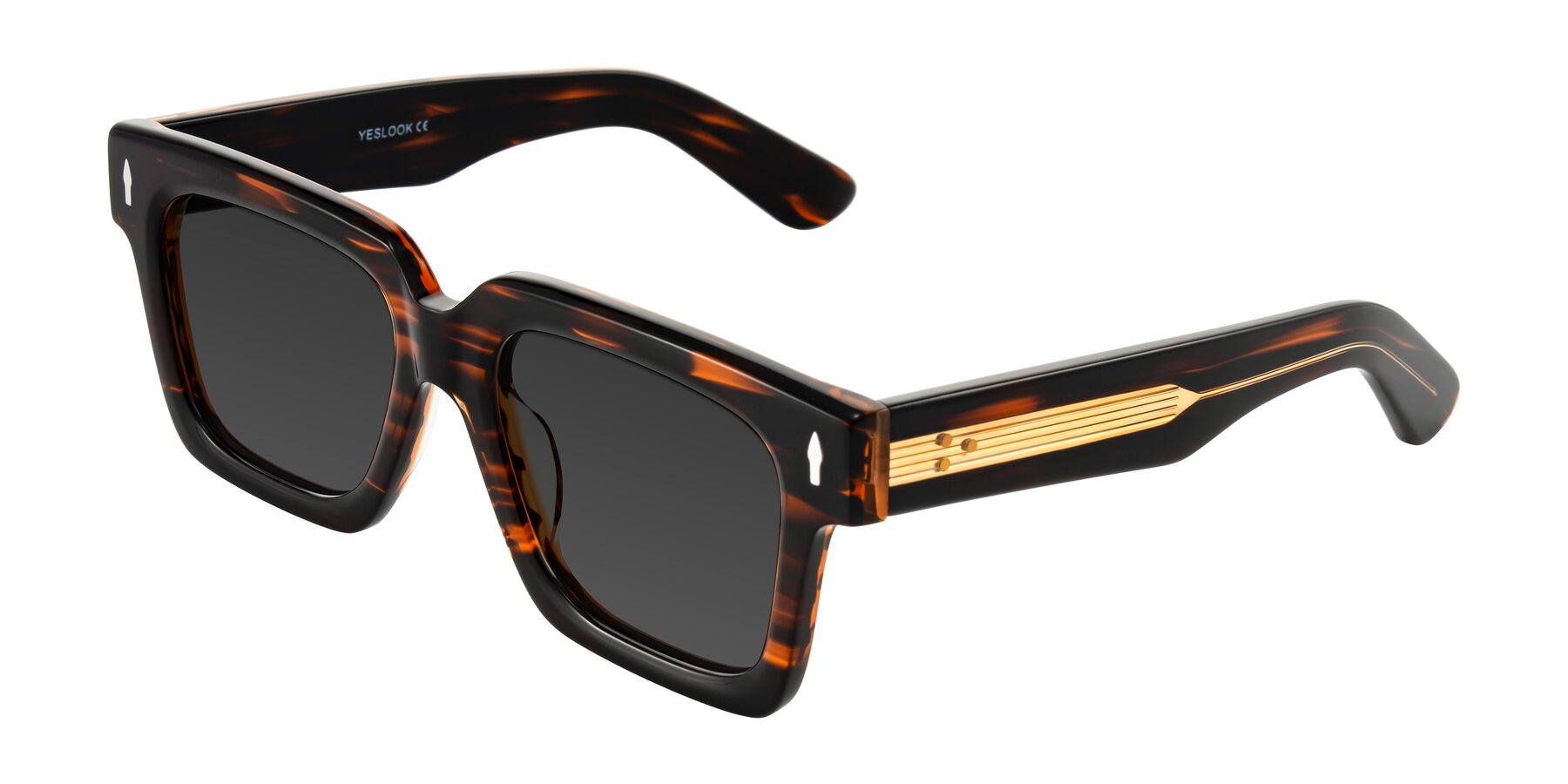 Angle of Phamn in Dark Brown Striped with Gray Tinted Lenses