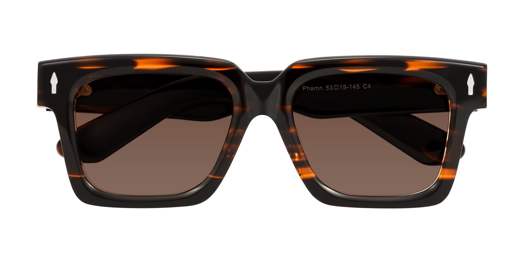 Folded Front of Phamn in Dark Brown Striped with Brown Tinted Lenses