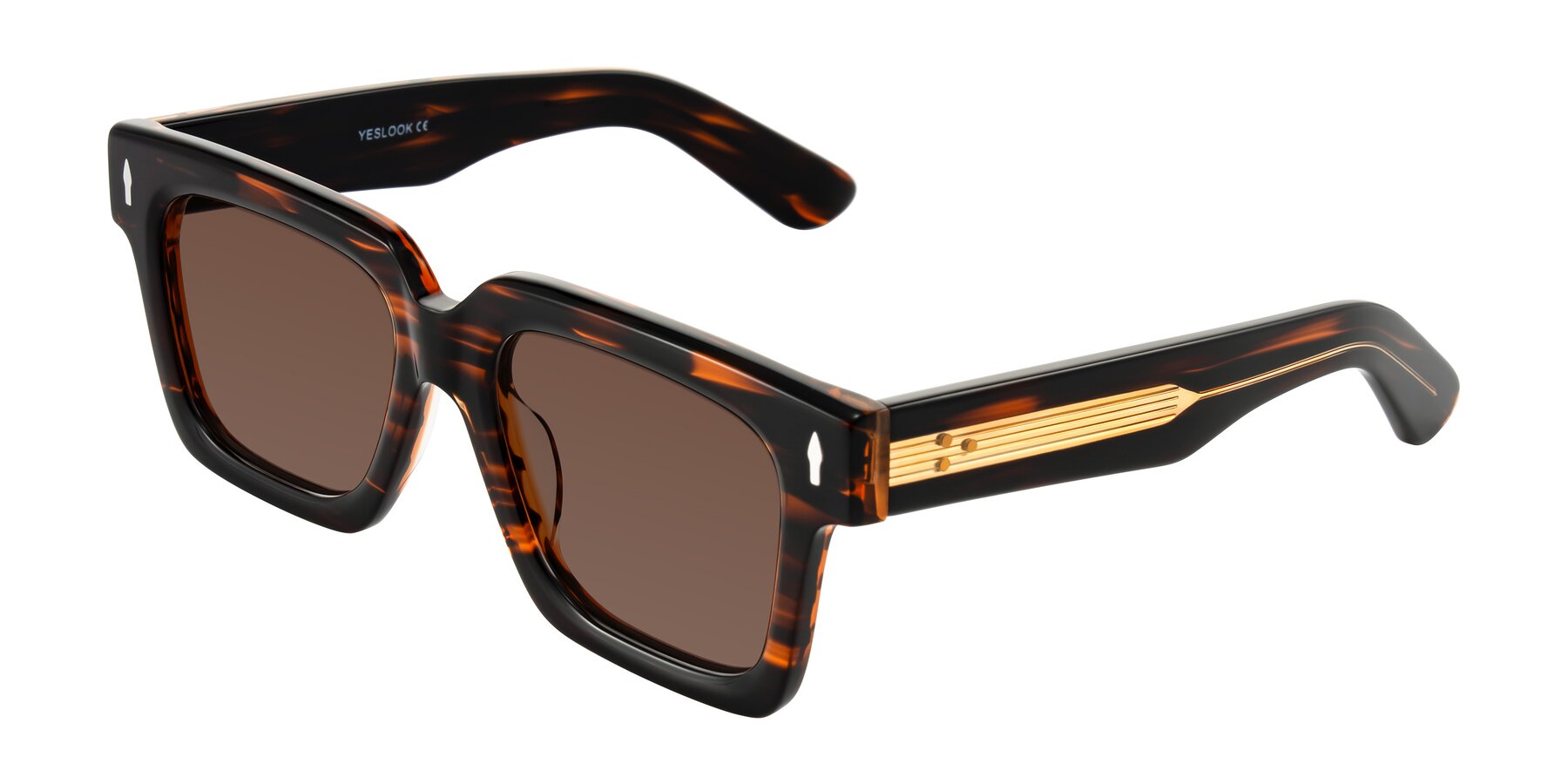 Angle of Phamn in Dark Brown Striped with Brown Tinted Lenses