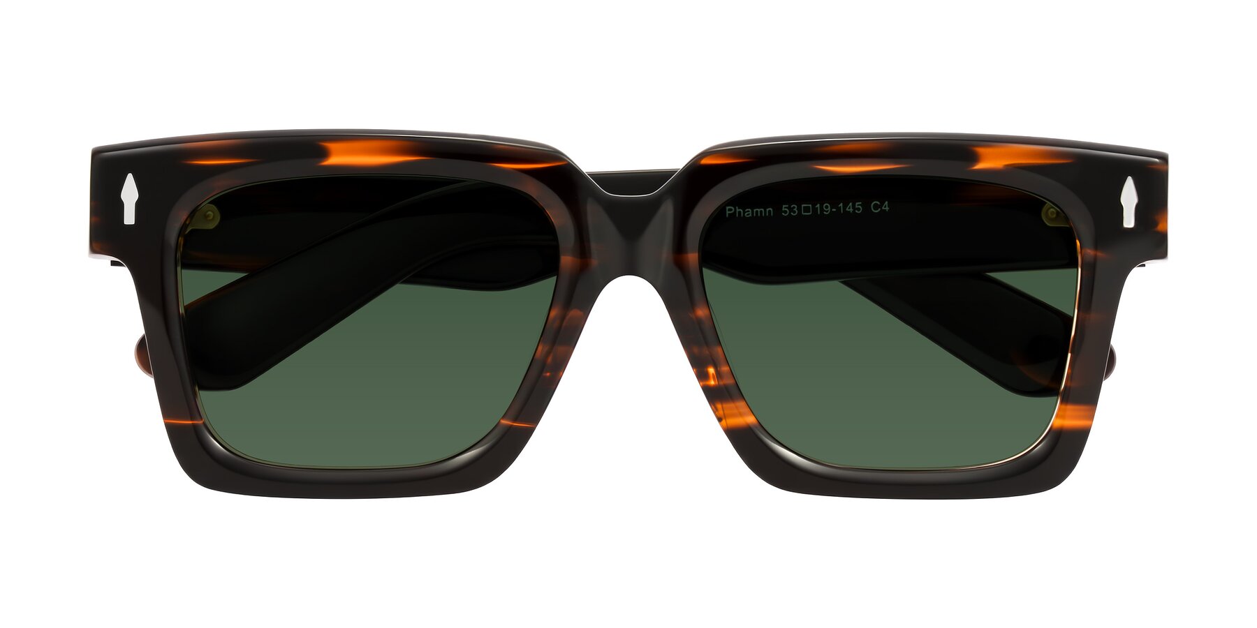 Folded Front of Phamn in Dark Brown Striped with Green Tinted Lenses