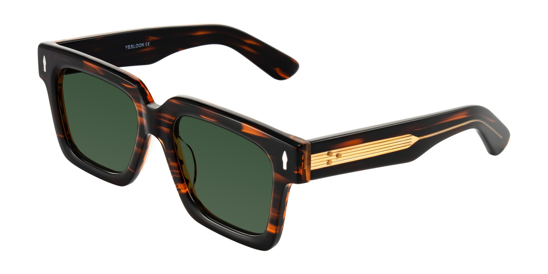 Angle of Phamn in Dark Brown Striped with Green Tinted Lenses
