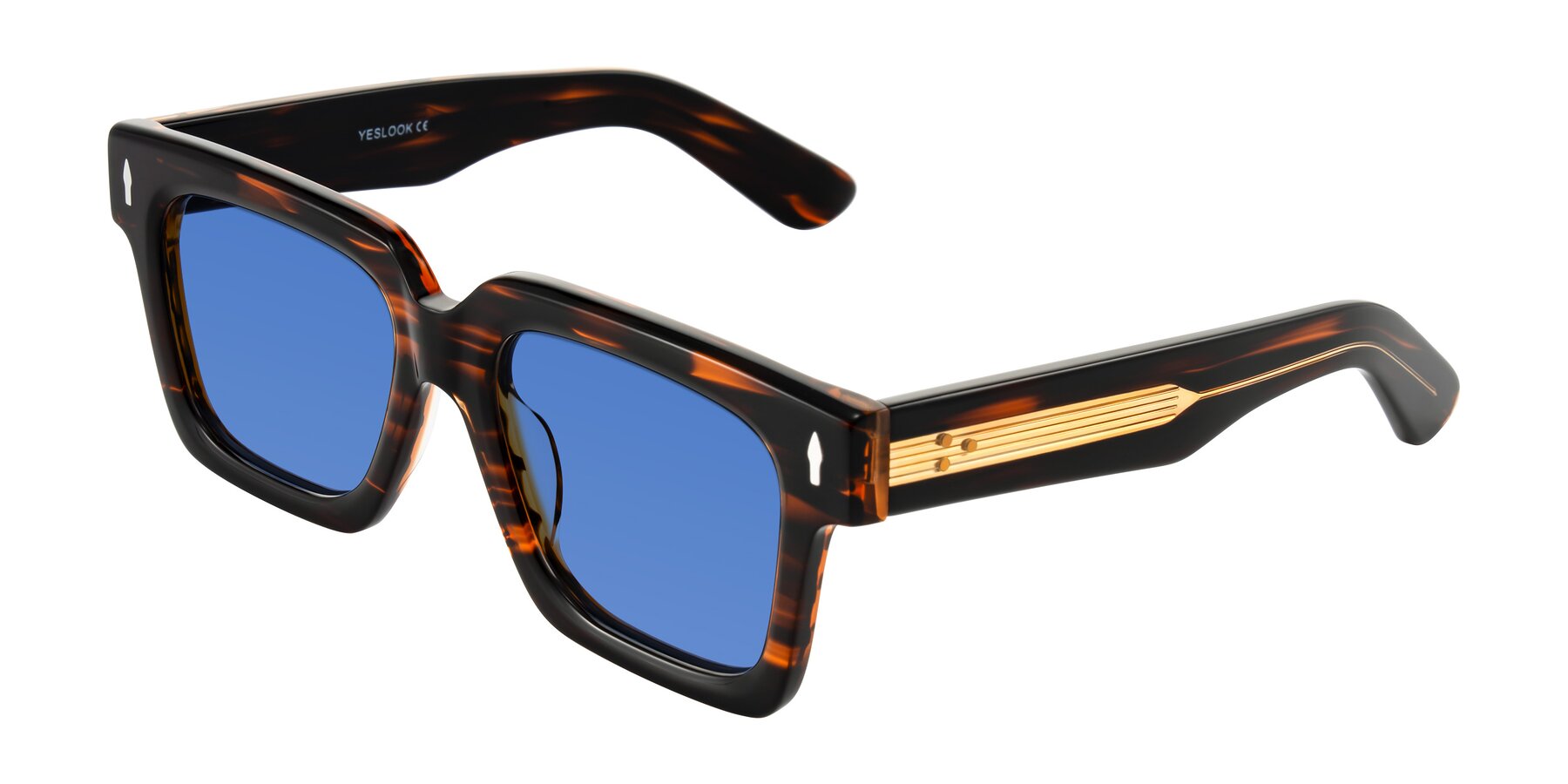 Angle of Phamn in Dark Brown Striped with Blue Tinted Lenses