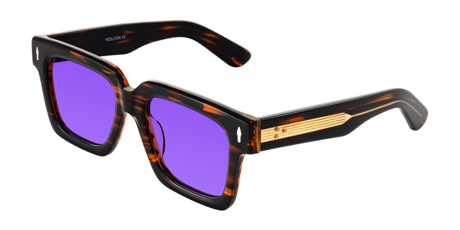 Angle of Phamn in Dark Brown Striped with Purple Tinted Lenses