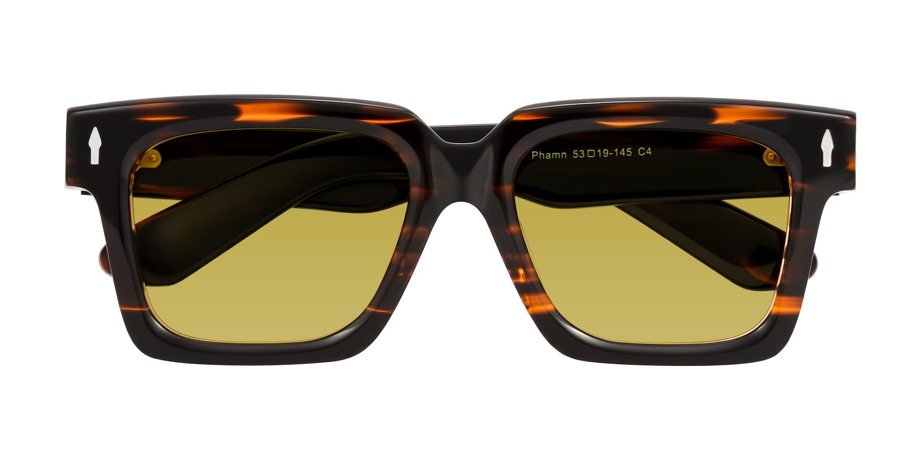 Folded Front of Phamn in Dark Brown Striped with Champagne Tinted Lenses