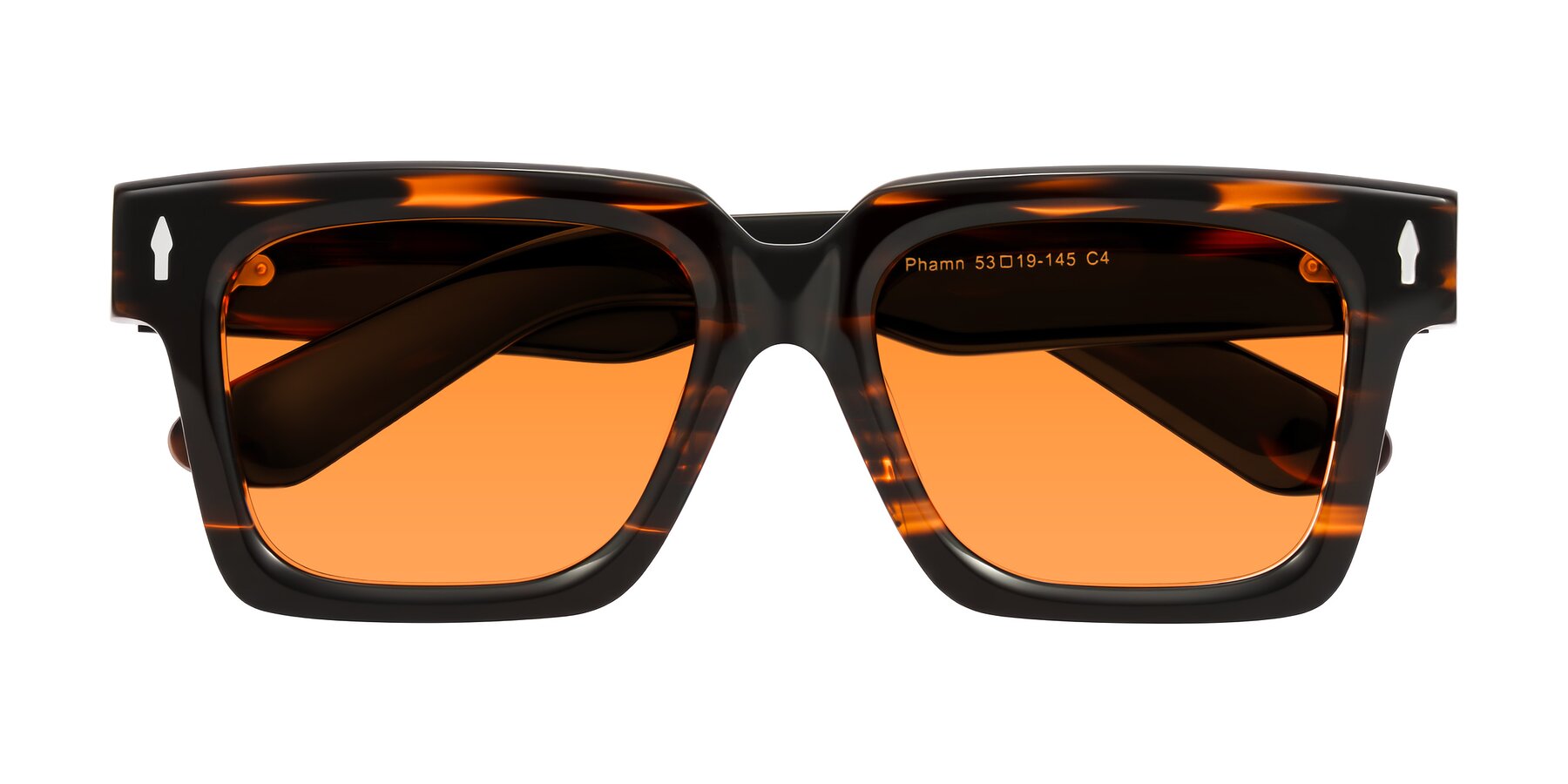 Folded Front of Phamn in Dark Brown Striped with Orange Tinted Lenses