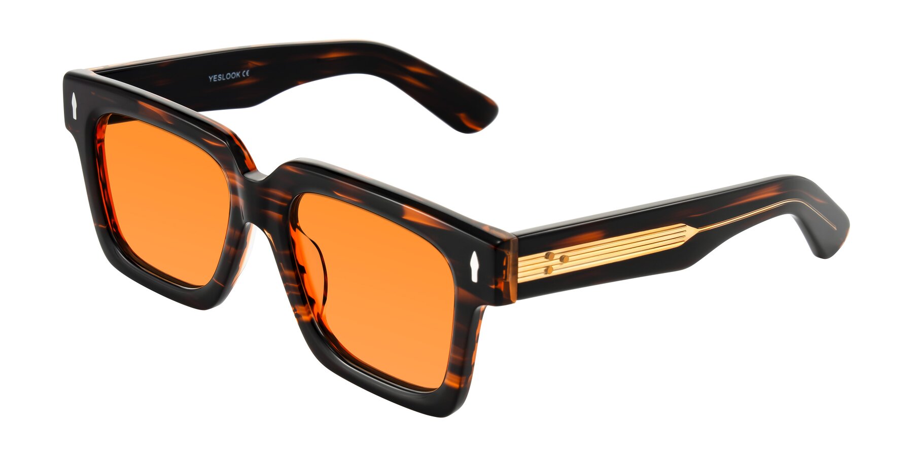Angle of Phamn in Dark Brown Striped with Orange Tinted Lenses