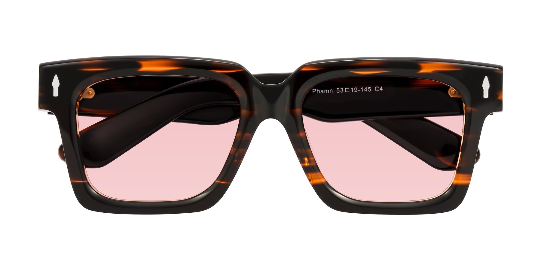Folded Front of Phamn in Dark Brown Striped with Light Garnet Tinted Lenses