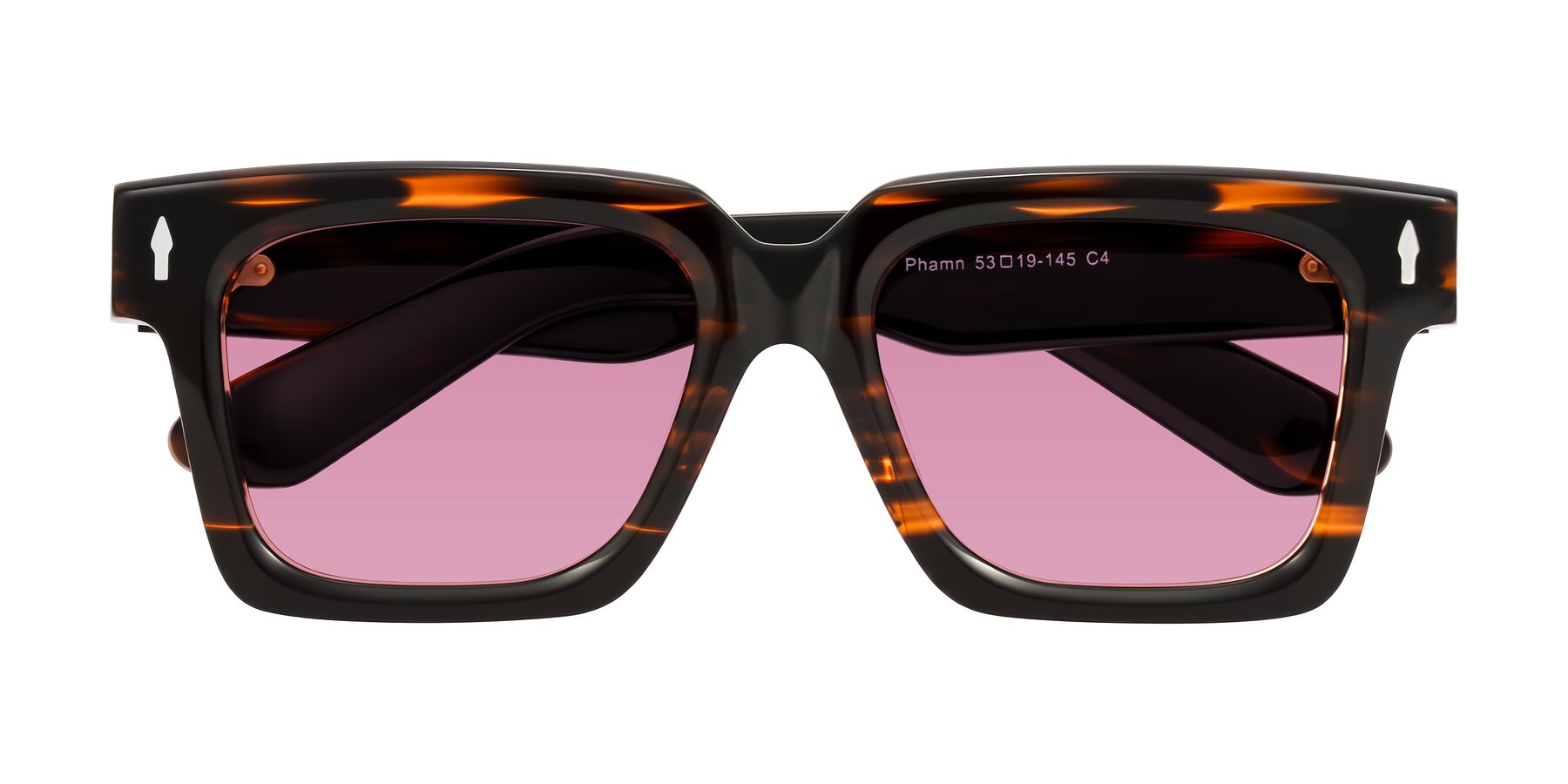 Folded Front of Phamn in Dark Brown Striped with Medium Wine Tinted Lenses