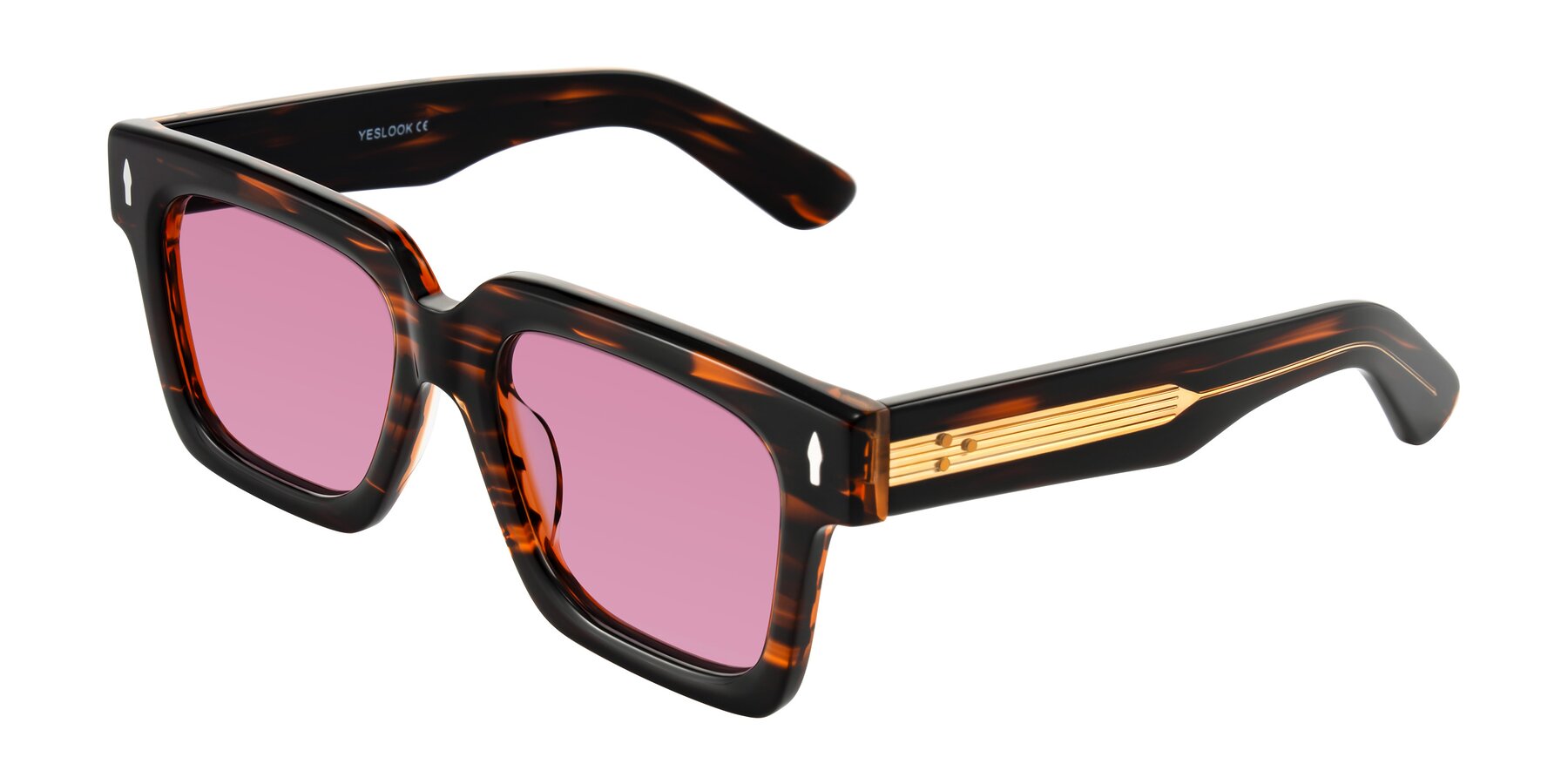 Angle of Phamn in Dark Brown Striped with Medium Wine Tinted Lenses