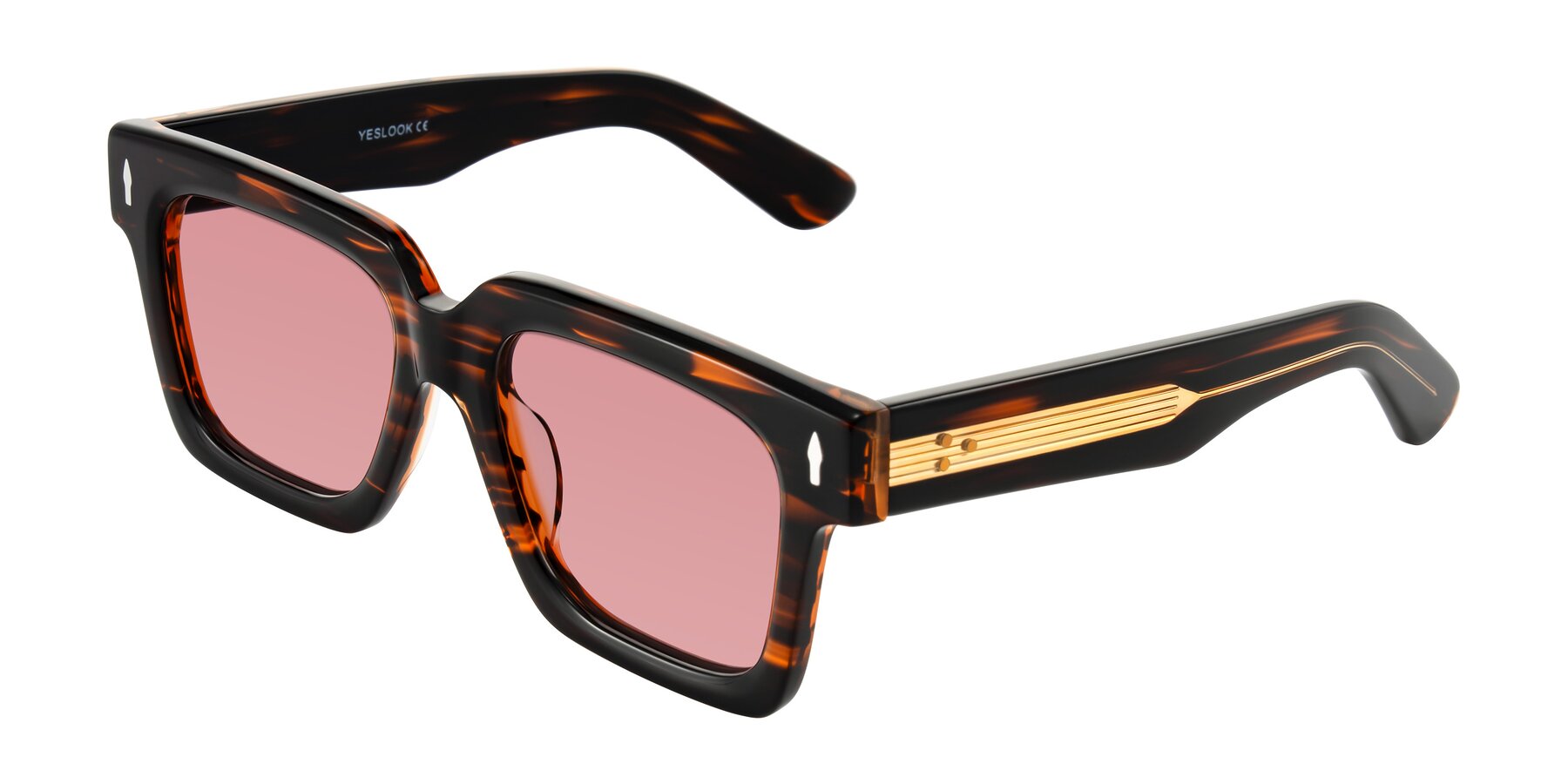 Angle of Phamn in Dark Brown Striped with Medium Garnet Tinted Lenses