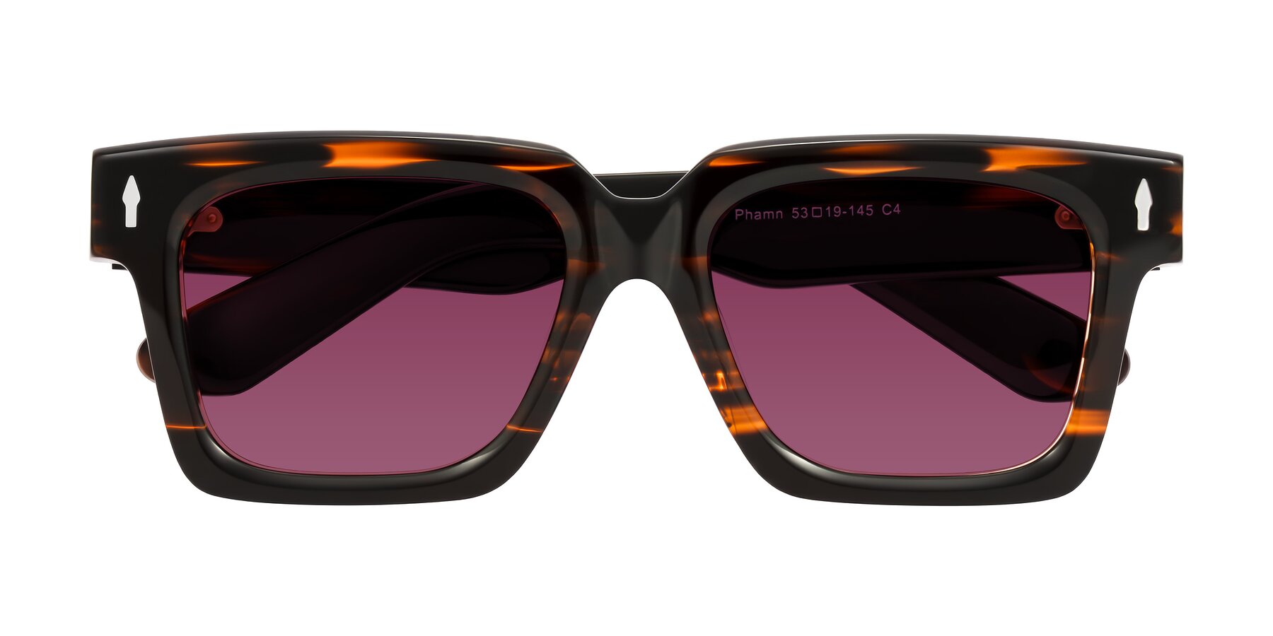 Folded Front of Phamn in Dark Brown Striped with Wine Tinted Lenses